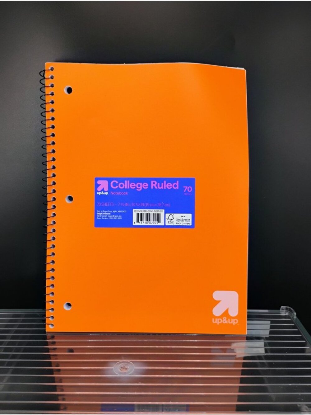 Up & Up College Ruled Orange Spiral Notebook 70 Sheets 7.5"x10.5"